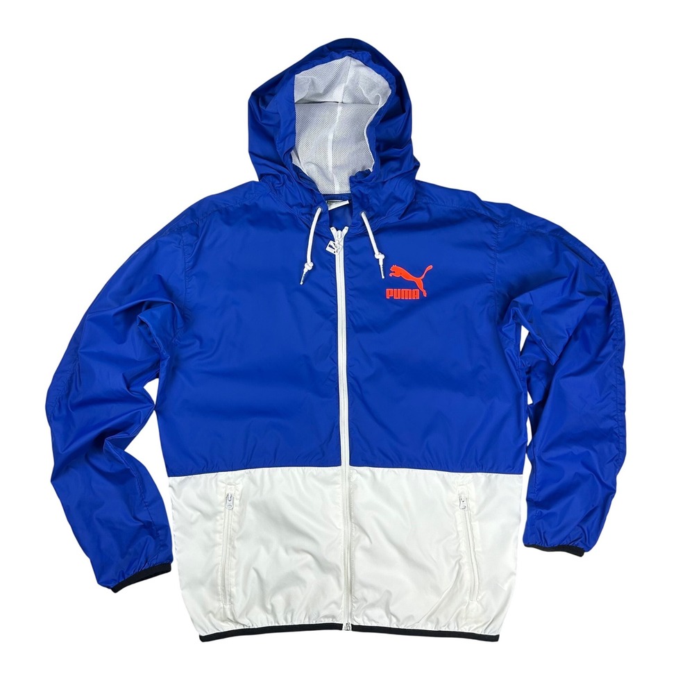 Puma Mens Colorblock Windbreaker Jacket Blue White Orange Logo 572398 Size M‎